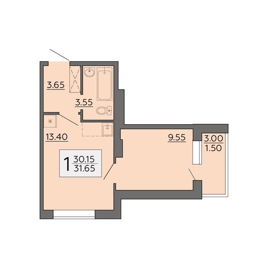 Продажа 1-комнатной квартиры 31,6 м², 9/19 этаж