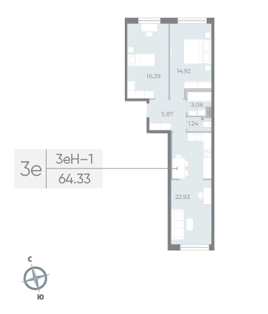 Продажа 2-комнатной квартиры 64,3 м², 4/8 этаж