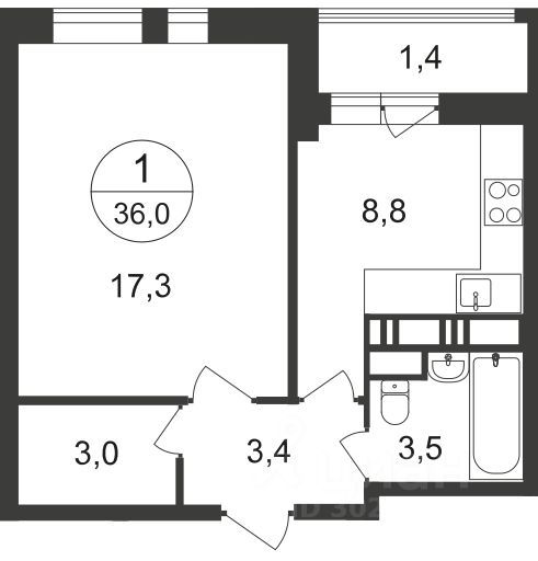 Продажа 1-комнатной квартиры 36 м², 15/20 этаж