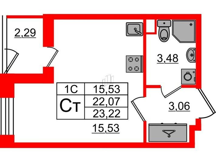 Продажа квартиры-студии 22,1 м², 1/5 этаж