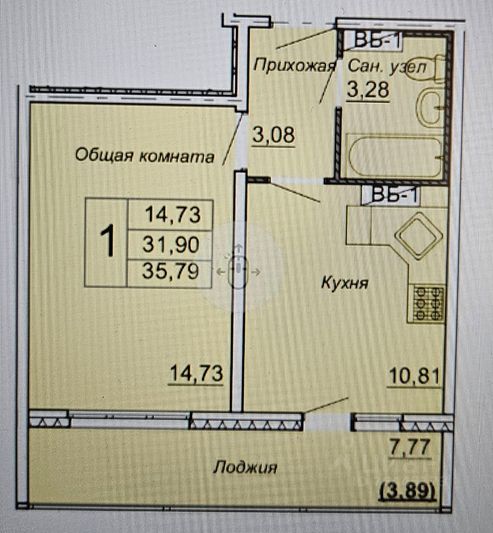 Продажа 1-комнатной квартиры 39,6 м², 2/10 этаж