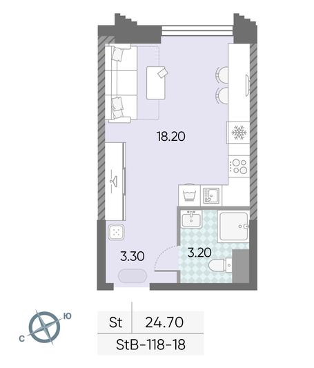 Продажа квартиры-студии 24,7 м², 18/58 этаж