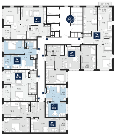 Продажа 2-комнатной квартиры 66,7 м², 8/22 этаж