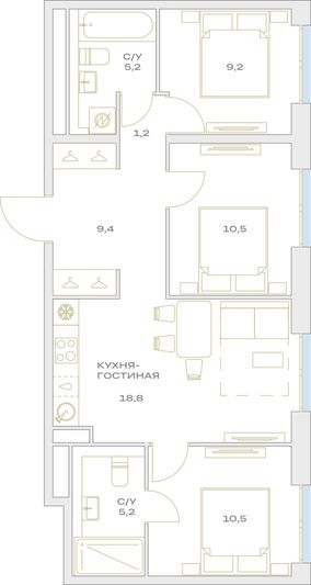 Продажа 3-комнатной квартиры 70 м², 12/23 этаж
