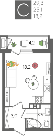 Продажа квартиры-студии 29,3 м², 9/24 этаж