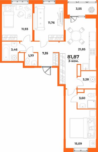 Продажа 3-комнатной квартиры 81,9 м², 2/10 этаж