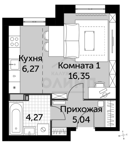 Продажа квартиры-студии 30,7 м², 1/19 этаж