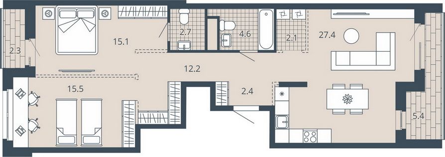 Продажа 2-комнатной квартиры 88,9 м², 13/23 этаж