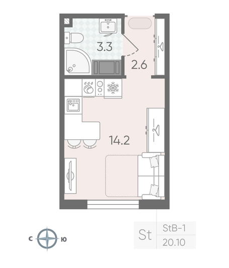 Продажа квартиры-студии 20,1 м², 7/22 этаж