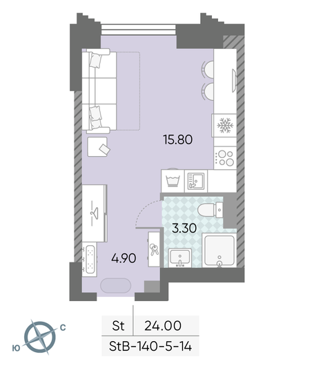 Продажа квартиры-студии 24 м², 6/58 этаж