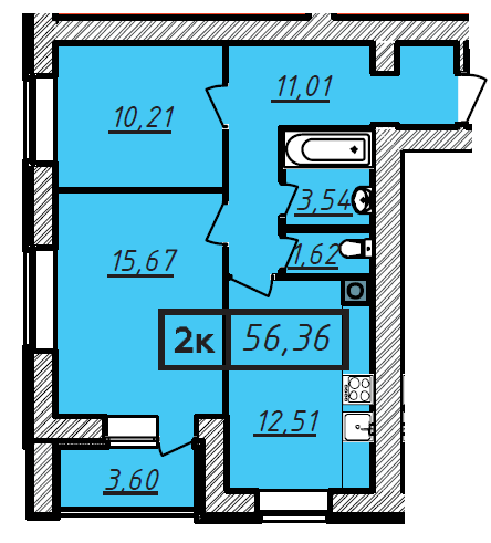 Продажа 2-комнатной квартиры 56,4 м², 1/10 этаж