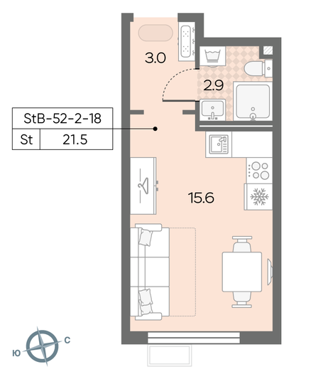 Продажа квартиры-студии 21,5 м², 16/24 этаж