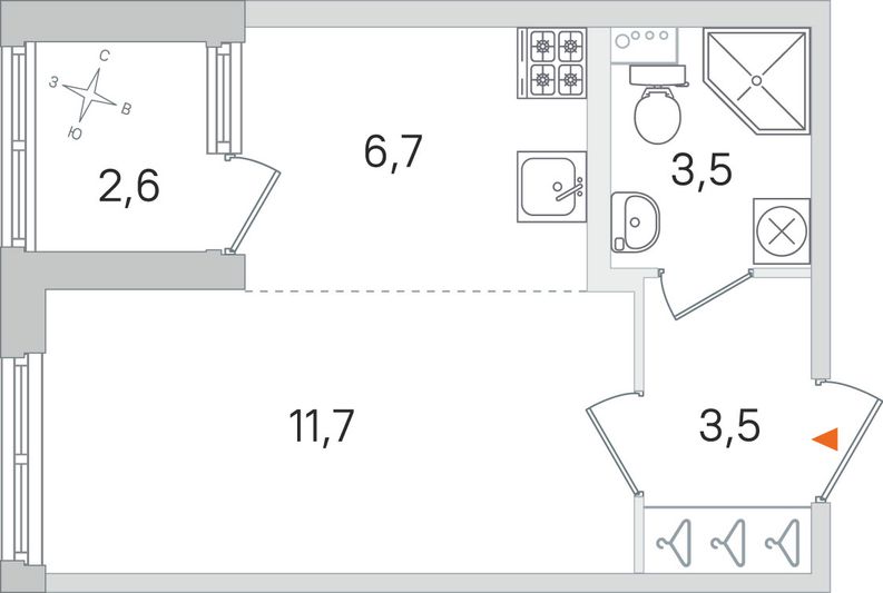 Продажа квартиры-студии 26,7 м², 1/4 этаж