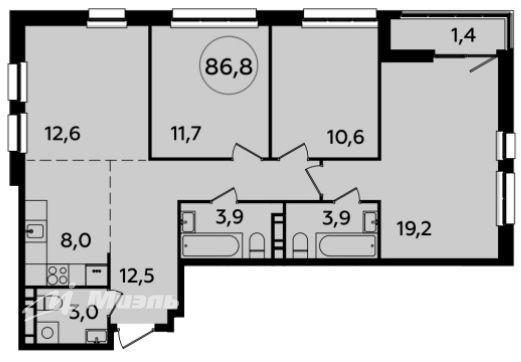 Продажа 4-комнатной квартиры 87,2 м², 19/23 этаж