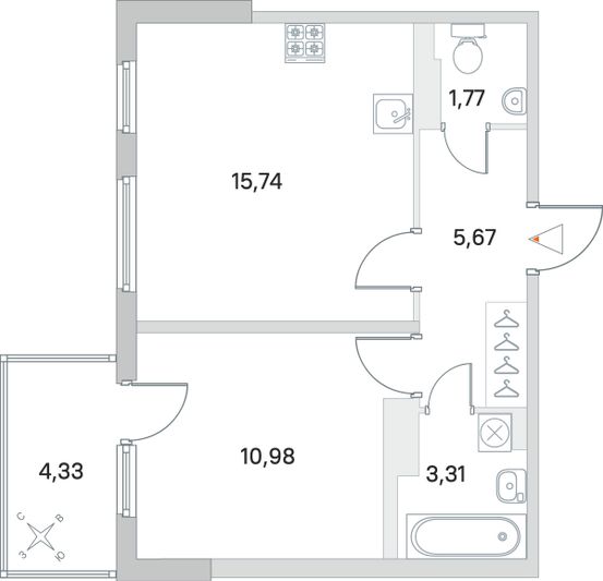 Продажа 1-комнатной квартиры 38,8 м², 4/4 этаж