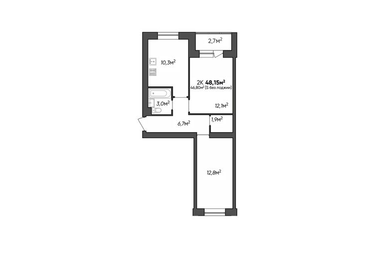 Продажа 2-комнатной квартиры 48,2 м², 1/3 этаж