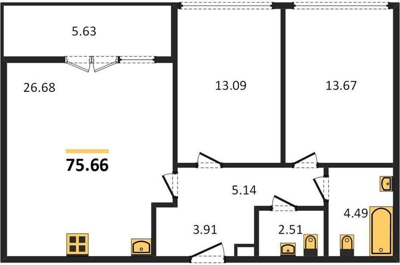 Продажа 2-комнатной квартиры 75,7 м², 4/24 этаж