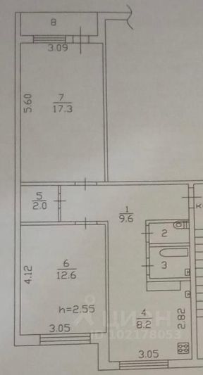 Продажа 2-комнатной квартиры 54,1 м², 3/3 этаж