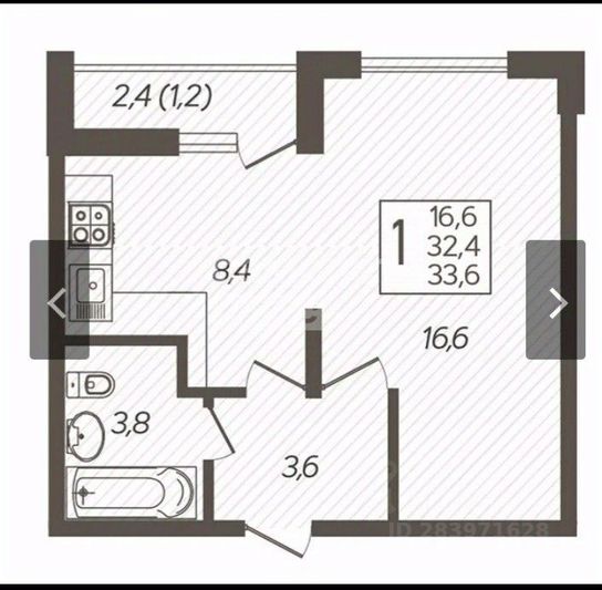 Продажа 1-комнатной квартиры 33 м², 7/8 этаж