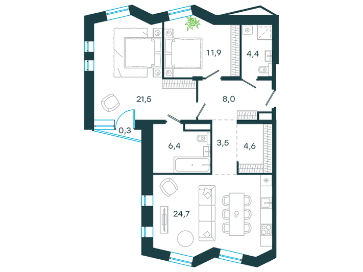 Продажа 3-комнатной квартиры 85,3 м², 7/24 этаж