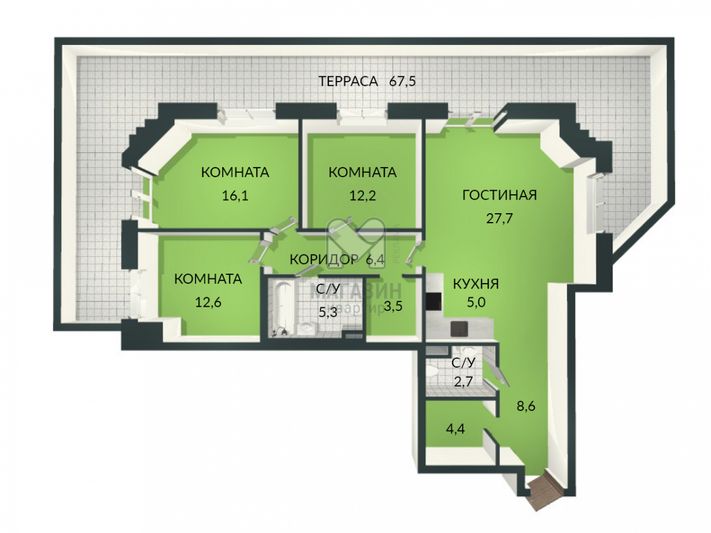 Продажа 3-комнатной квартиры 104,5 м², 2/12 этаж