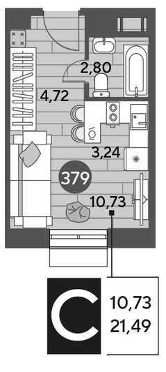 Продажа квартиры-студии 21,5 м², 2/15 этаж