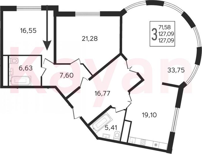 Продажа 4-комнатной квартиры 127,1 м², 3/22 этаж