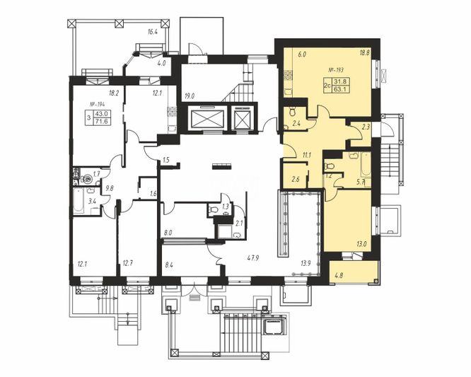 Продажа 2-комнатной квартиры 66,4 м², 1/8 этаж
