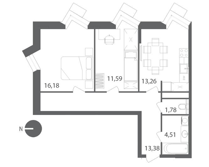 Продажа 2-комнатной квартиры 60,7 м², 4/22 этаж