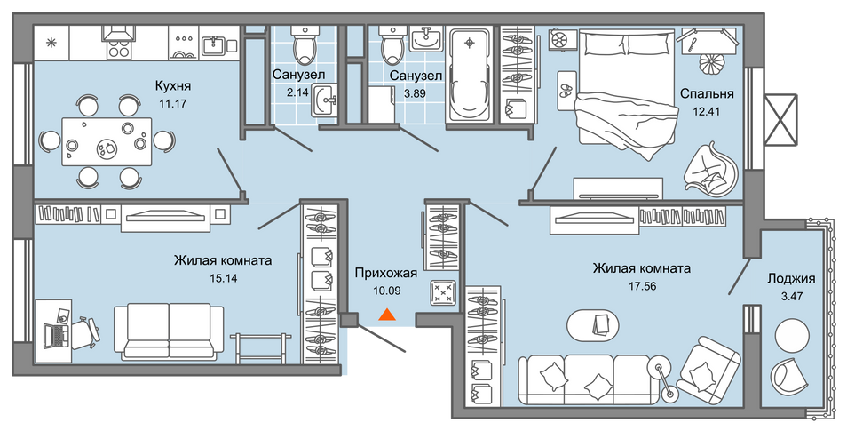 Продажа 3-комнатной квартиры 74 м², 4/4 этаж