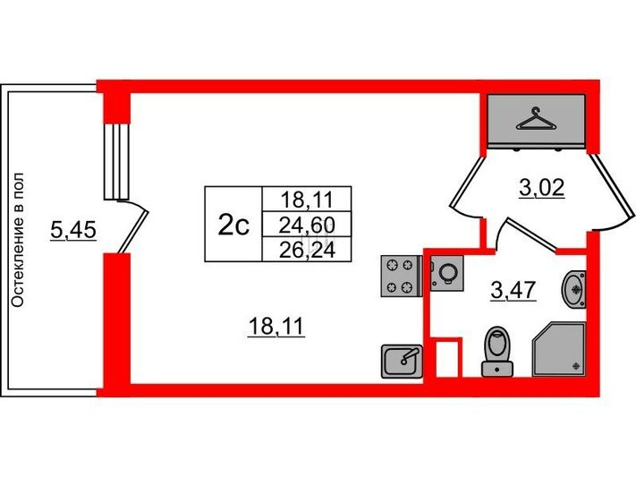 Продажа квартиры-студии 24,6 м², 1/12 этаж