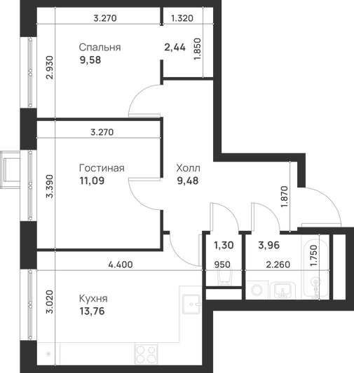 Продажа 2-комнатной квартиры 51,6 м², 21/29 этаж