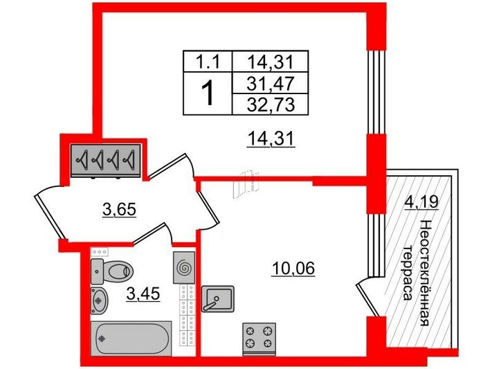 Продажа 1-комнатной квартиры 31,5 м², 5/5 этаж