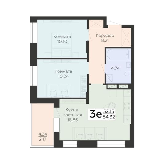 Продажа 3-комнатной квартиры 54,3 м², 6/24 этаж