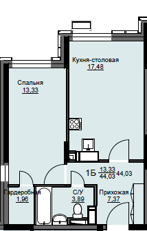 Продажа 1-комнатной квартиры 44 м², 2/17 этаж