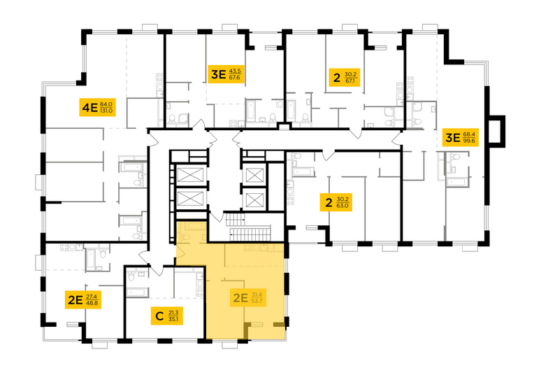 Продажа 2-комнатной квартиры 53,7 м², 27/27 этаж