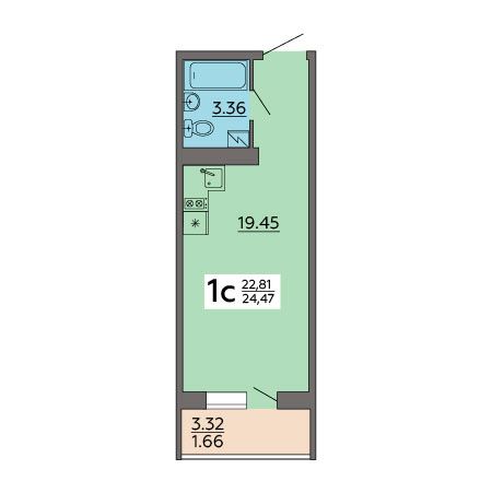 Продажа 1-комнатной квартиры 24,5 м², 13/18 этаж