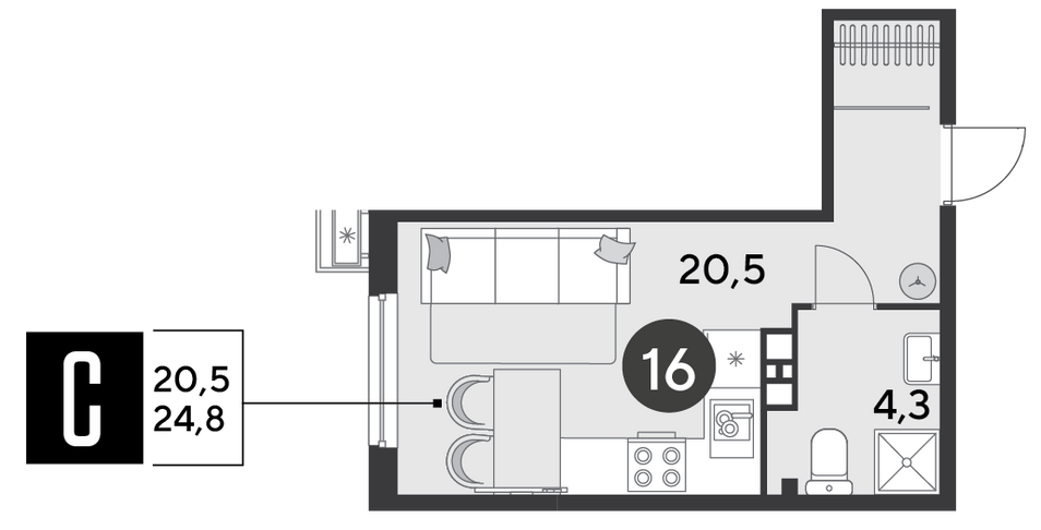 Продажа квартиры-студии 24,8 м², 3/18 этаж