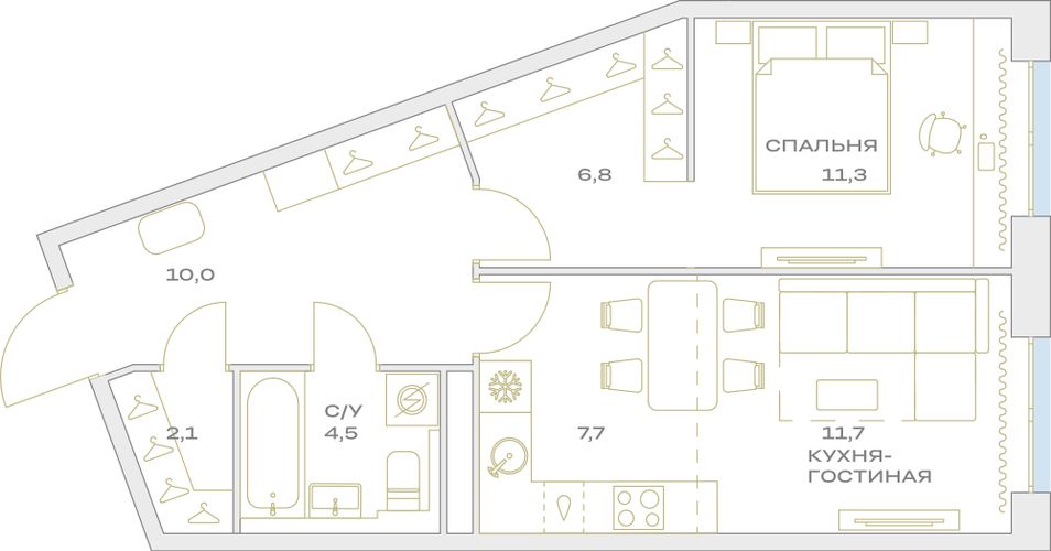 Продажа 2-комнатной квартиры 54,1 м², 14/23 этаж