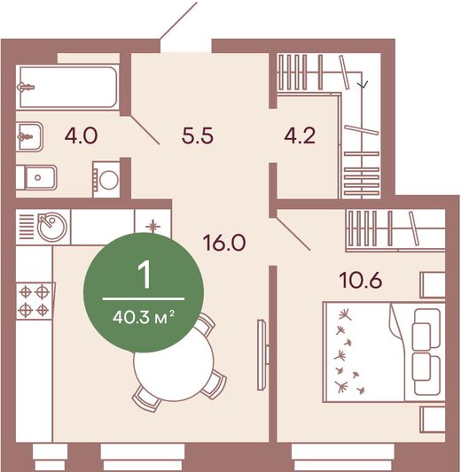 Продажа 1-комнатной квартиры 40,3 м², 1/17 этаж