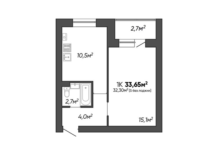 Продажа 1-комнатной квартиры 33,7 м², 3/3 этаж