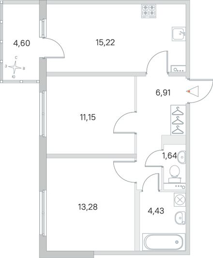 Продажа 2-комнатной квартиры 54 м², 3/4 этаж