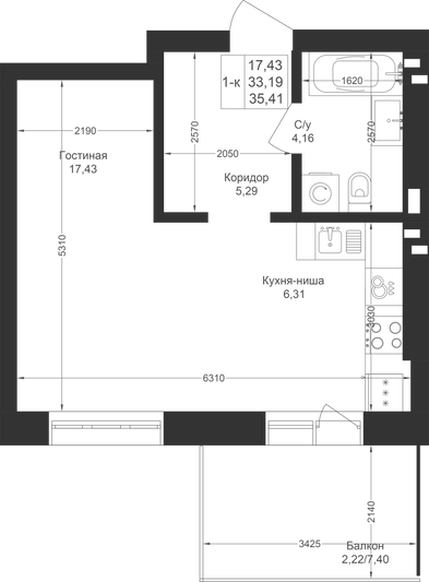 Продажа квартиры-студии 35,4 м², 4/4 этаж