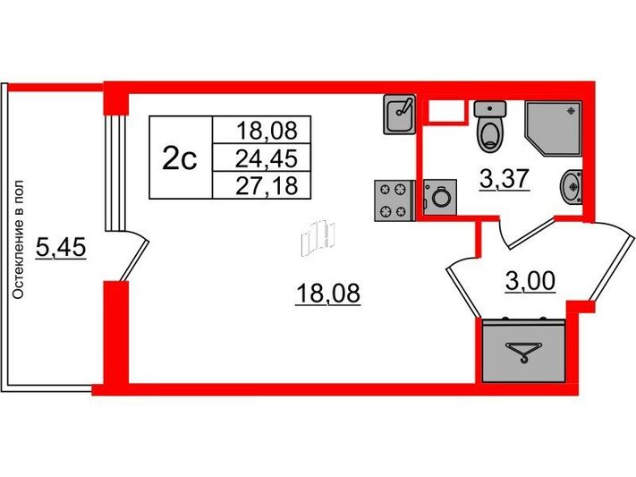 Продажа квартиры-студии 24,5 м², 1/12 этаж