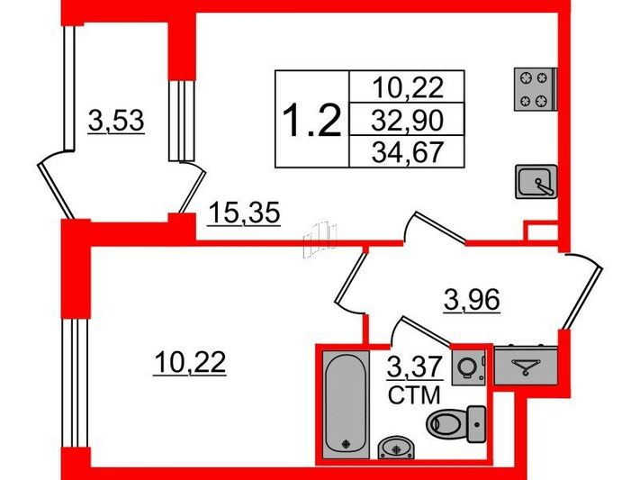 Продажа 1-комнатной квартиры 32,9 м², 1/4 этаж