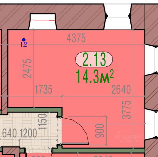 Продажа квартиры-студии 14,3 м², 2/2 этаж