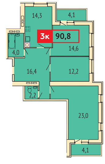 Продажа 3-комнатной квартиры 90,8 м², 1/9 этаж
