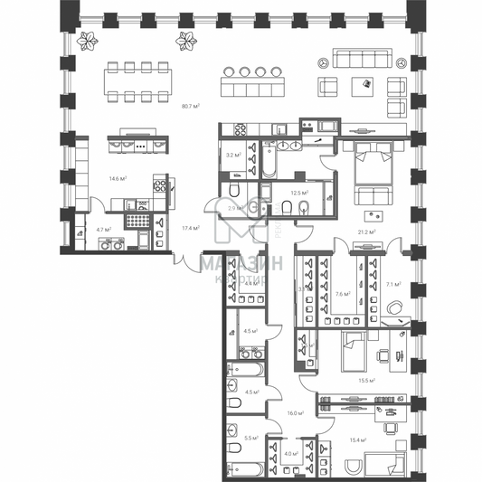 Продажа 3-комнатной квартиры 246,3 м², 20/20 этаж
