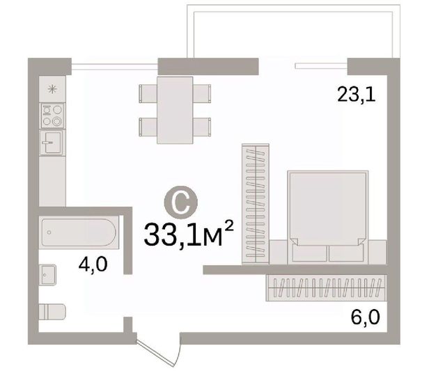 Продажа 1-комнатной квартиры 33,1 м², 6/10 этаж