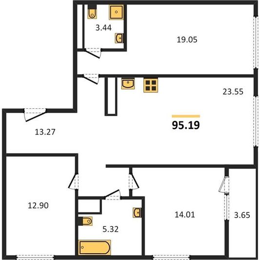 Продажа 3-комнатной квартиры 95,2 м², 13/20 этаж